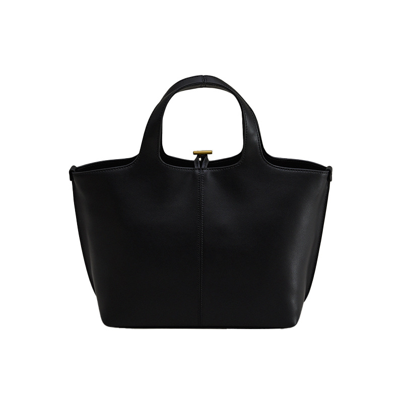 2022 The Latest Soft Leather Fashion Simple Black Leather Tote Women&#39;s Bag Designer Temperament Handbag 