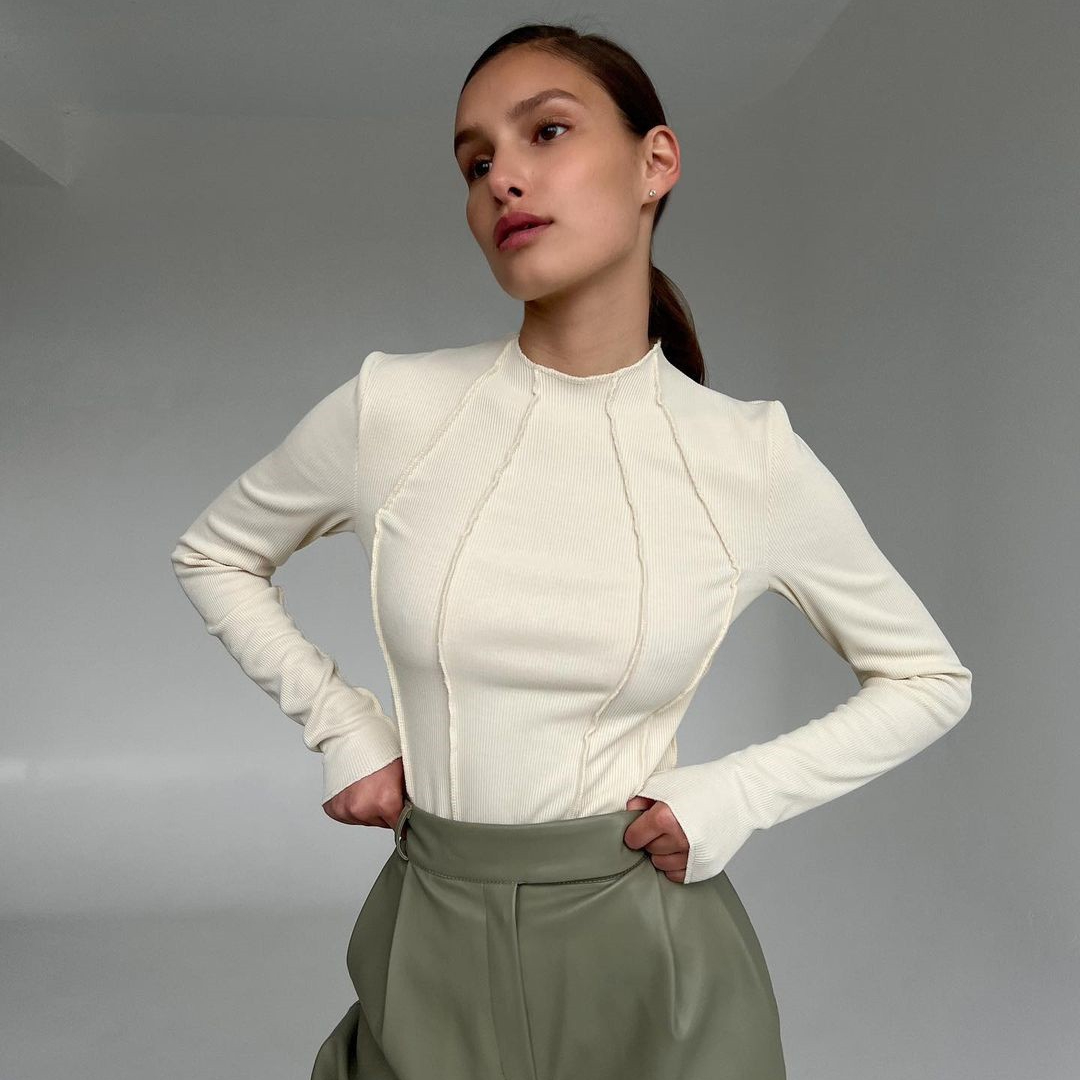 Enyami Instock Y2k High Street Knitted Long Sleeve Fall Tee Shirt Tops Bodycon O-neck Casual Women T-shirt 