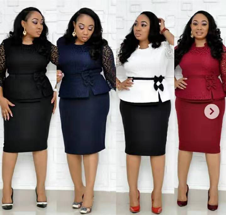Hot Selling Women's 4xl Suits Lace Long Sleeve Turkey Women Elegant Plus Size Work Office Dress 
