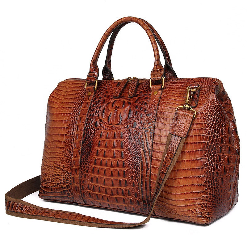 Women New Crocodile Leather Duffle Bag Large 15.6 Inch Genuine Leather Laptop Bag Ladies Alligator Leather Handbag 