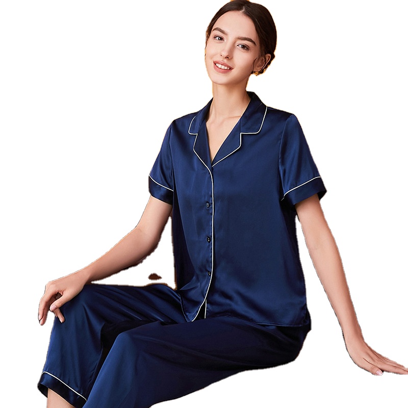 Pure Silk Pijamas Women Night Wear Gown Pyjamas Silk Short Sleeved Women Sleepwear Silk Pajamas 