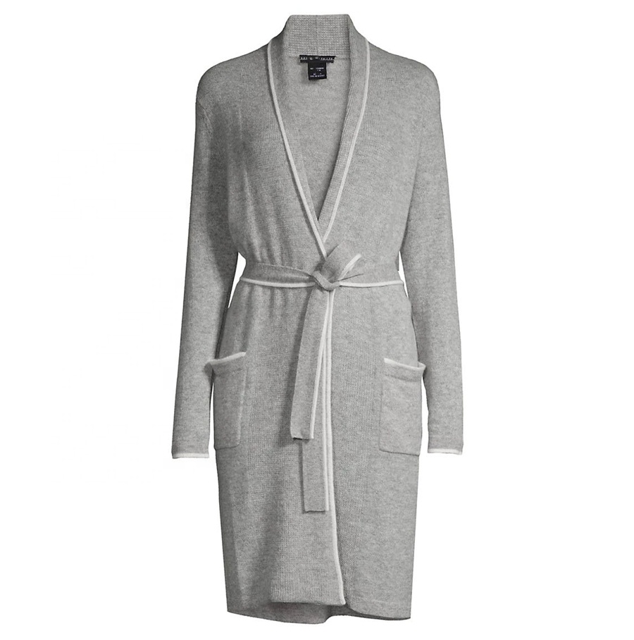 Fashion Ladies Knitted Knee Length Belted Cashmere Cardigan Robe Pure Cashmere Robe For Women 