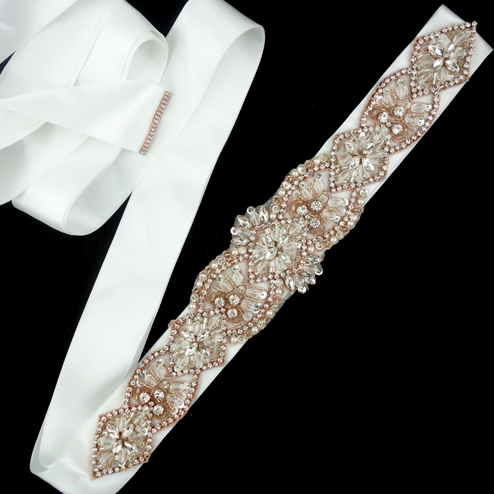 Vintage Design Rose Gold Pearl and Rhinestone Waist Belts Crystal Sashes Belt for Bridal Wedding Dresses Bridesmaid Dress