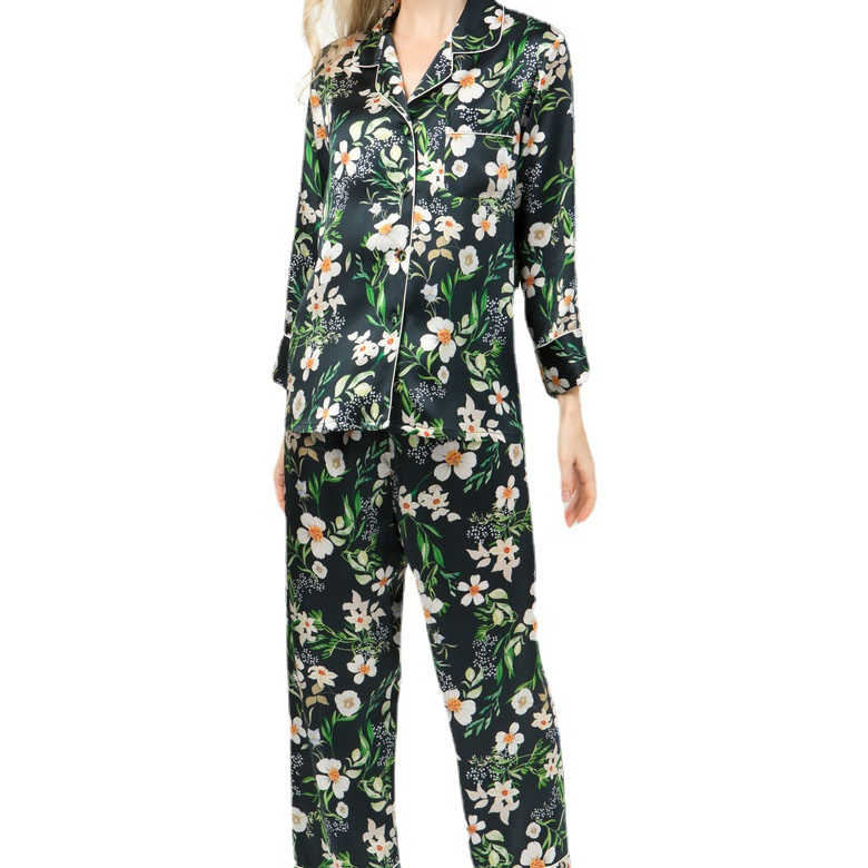 Hot Sale Sleepwear Pajamas 100% Mulberry Silk Pyjamas Printed Luxury Chinese Women Long Pajama Suit 