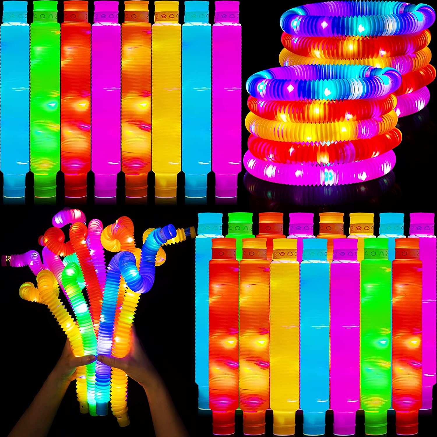 Light Up Pop In Pipes Set Magic Led Pop Tubes Sensory Fidget Toys Party For Kids Adults 