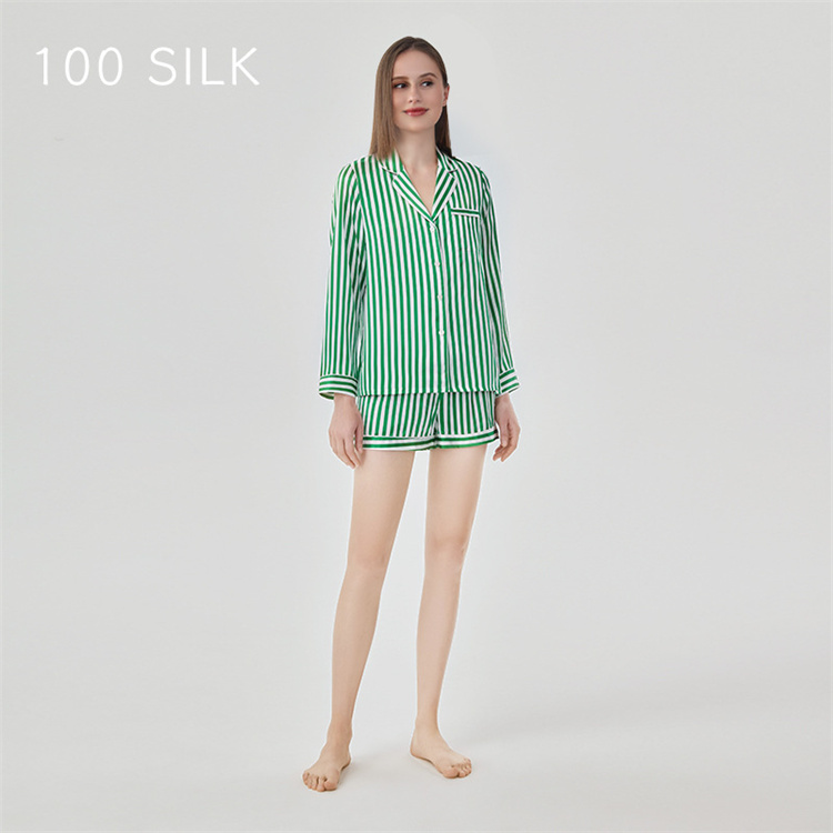 Wholesale Summer New Striped V-neck Short Section Pajama Women Silk Sleepwear For Woman Silk Women&#39;s Sleepwear 