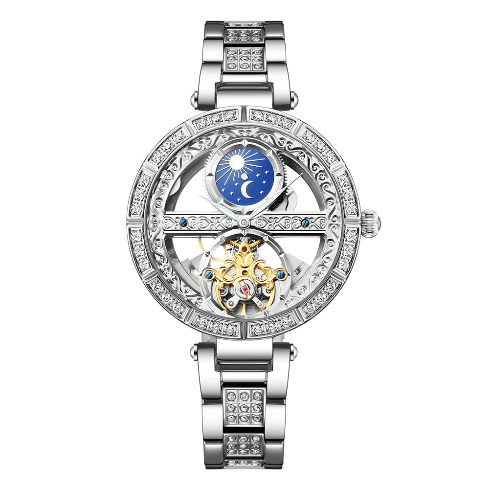 Fashionable High Quality Waterproof Woman Mechanical Automatic Skeleton Lady Watch 