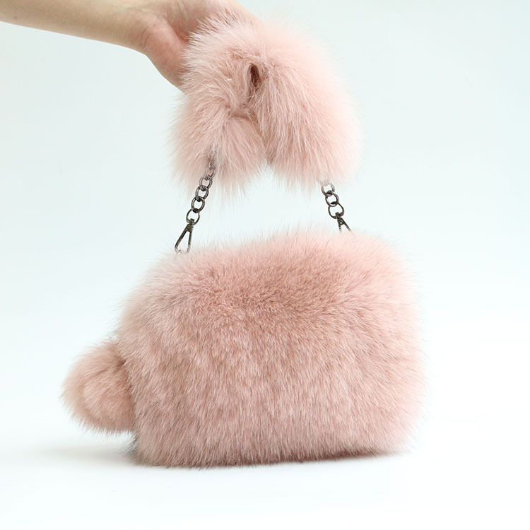 2022 New Arrival Cute Ladies Handbag Mini Fur Phone Bag Fox Fur Real Fur Street Style Zipper Handbag 