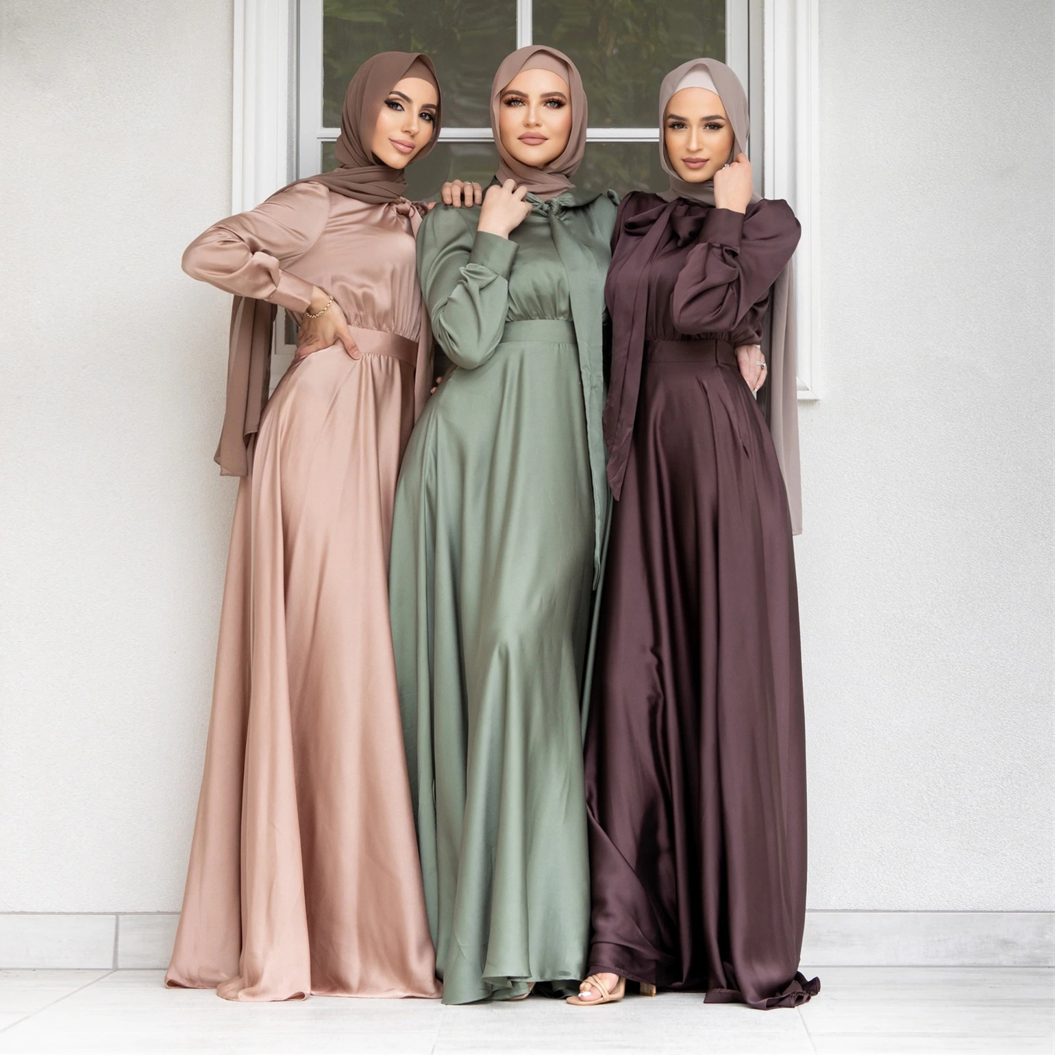 Islamic Modest Clothes Women Muslim Fashion Satin Dress Muslim Gorgeous Satin Long Maxi Dress Modest 