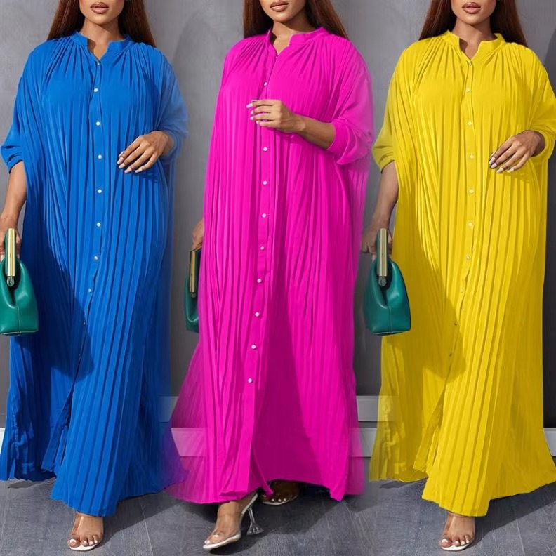 New Arrivals Plus Size Womens Clothing Shirt Dresses Women Lady Elegant Ladies New Stylish Loose Casual Pressed Pleated Dress