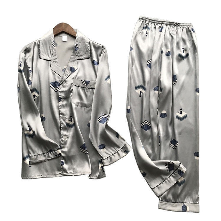 New Arrivalcustomize Printing Long Sleeve Long Pants Men Pj Sets Strap Satin Silk Pajamas Comfortable Breathable Men&#39;s Sleepwear 