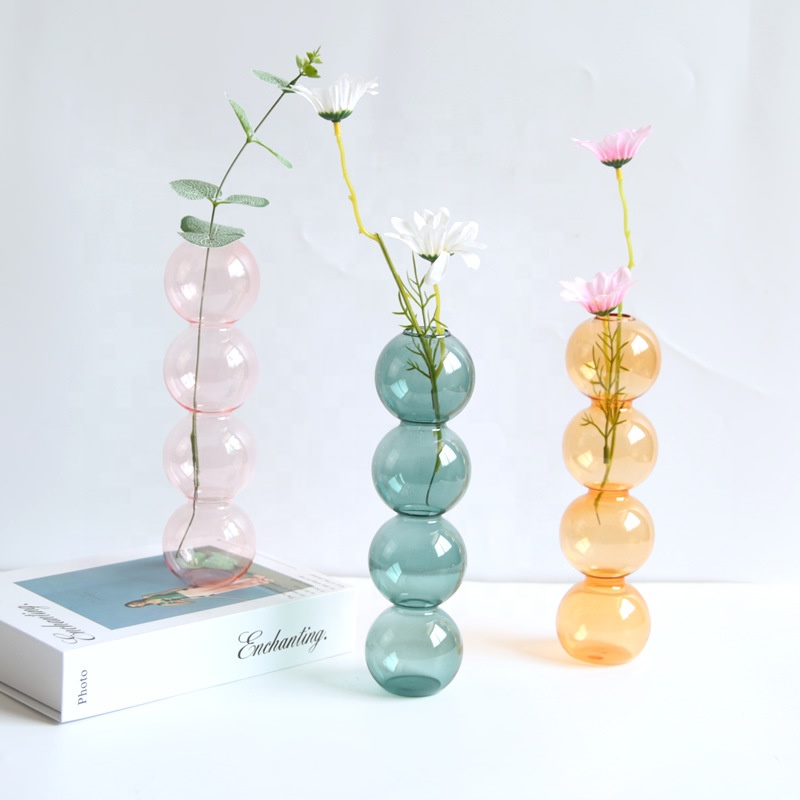 Wholesales Abstract Ball Bubble Interior Decor Modern Nordic Colored Borosilicate Flower Vase Glass Home Decoration Vases 