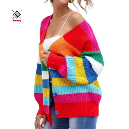 Custom Colorful Knit Long Cardigan Sweater Striped Women Plus Size Sweaters 