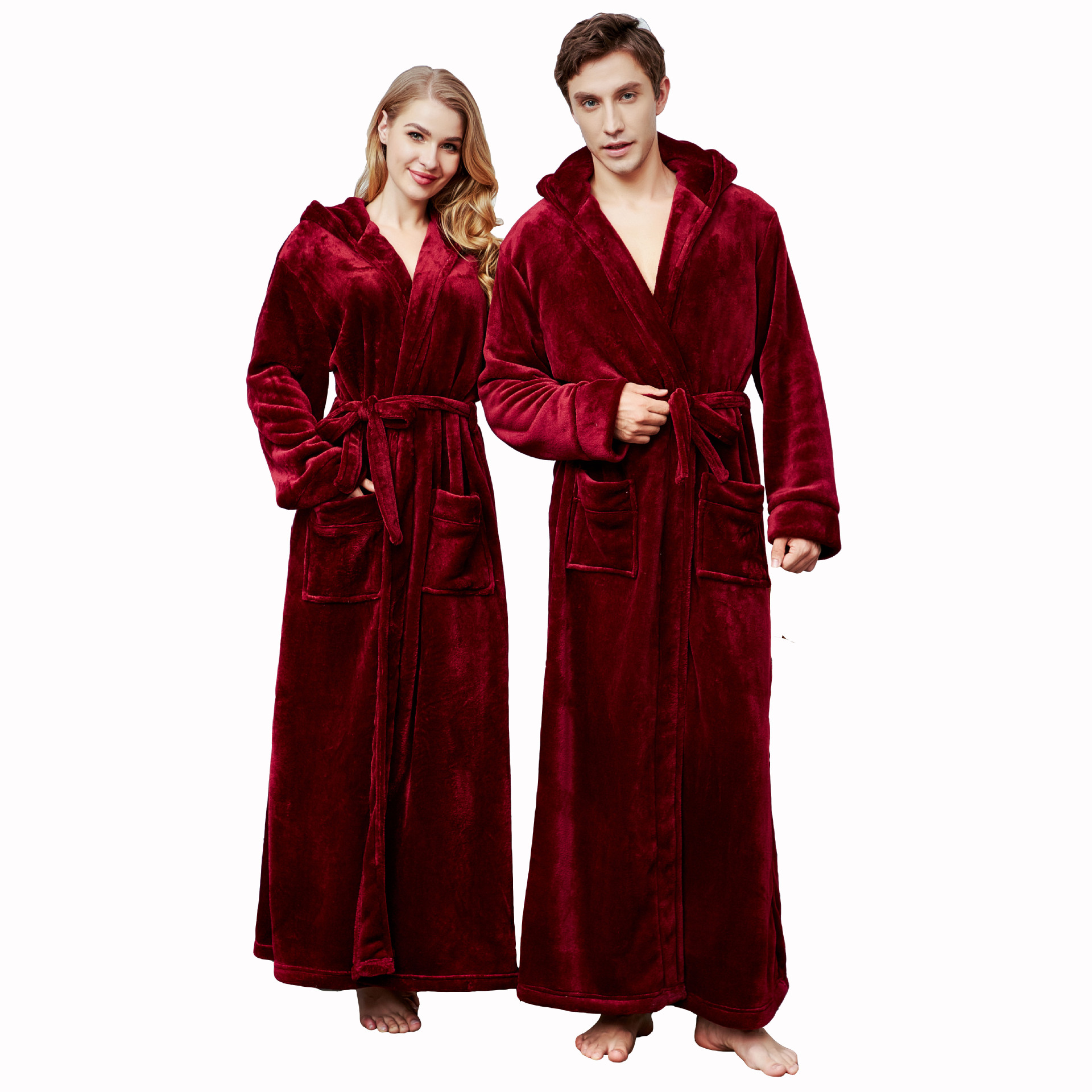 Thick Flannel Coral Fleece Hotel Bathrobe Plush Bath Robe For Women And Men 