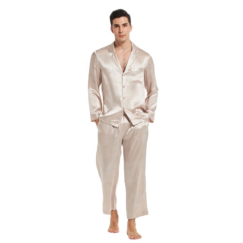 Latest Best Selling Basic Button-down Classic Silk Sleepwear Sets 100%silk Men Silk Pajamas 