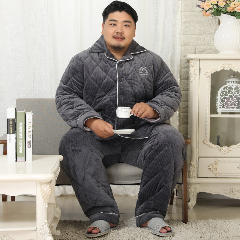 Men&#39;s Sleepwear Winter Plus Flannel Men&#39;s Cotton Pajamas 2 Piece Sleepwear 