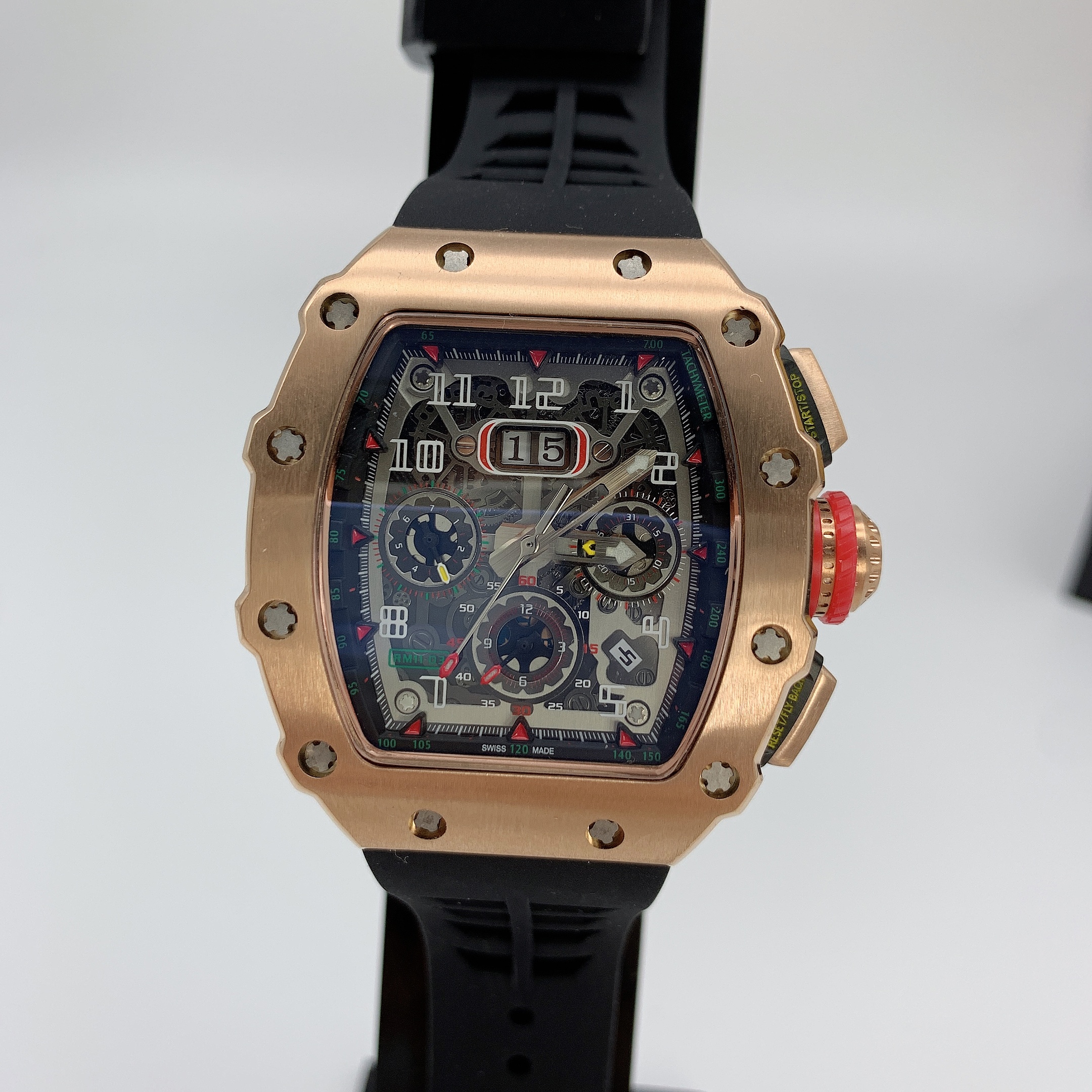 Rm11-03 Skeleton Men&#39;s Watch Mineral Glass 316l Stainless Steel Case Rubber Strap Automatic Mechanical Movement 