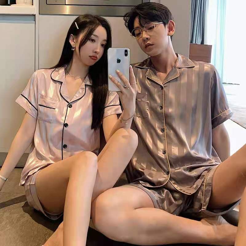 Apparel Stock Couple Matching Clothes Pyjama Satin Silk Summer Pajama Set Luxury Sleepwear Women&#39;s For Plus Size Men&#39;s Clothing 