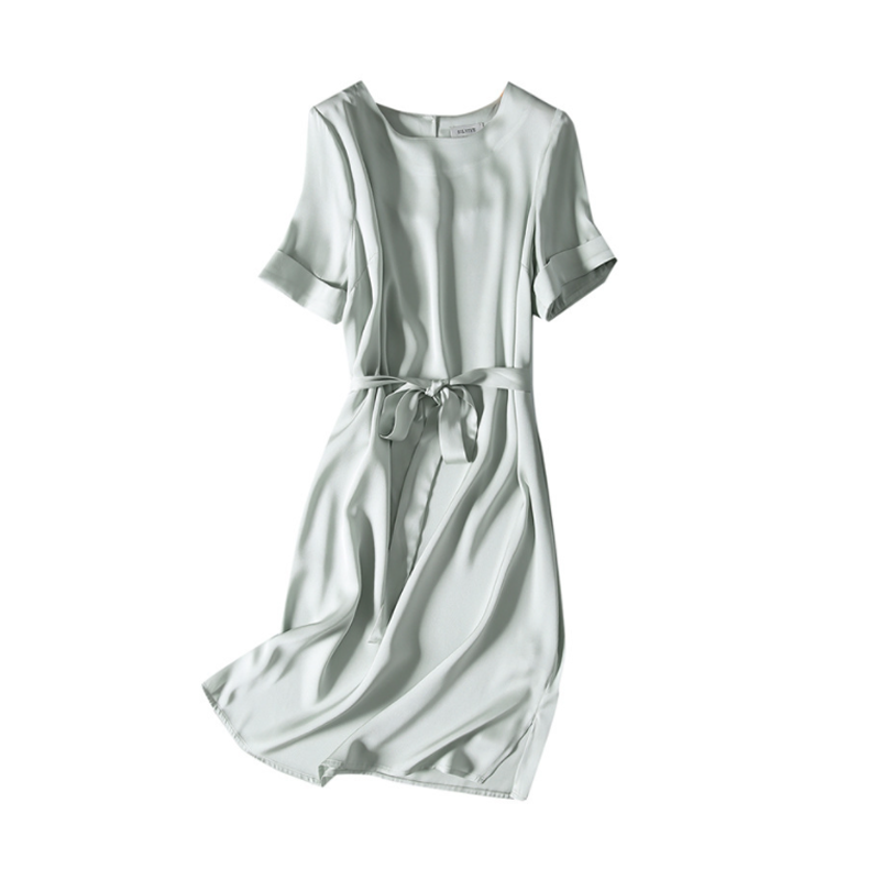 New Arrivals Summer Fashion Real Silk Breathable Lady Dress Light Green Elegant Casual Long Dresses Women 