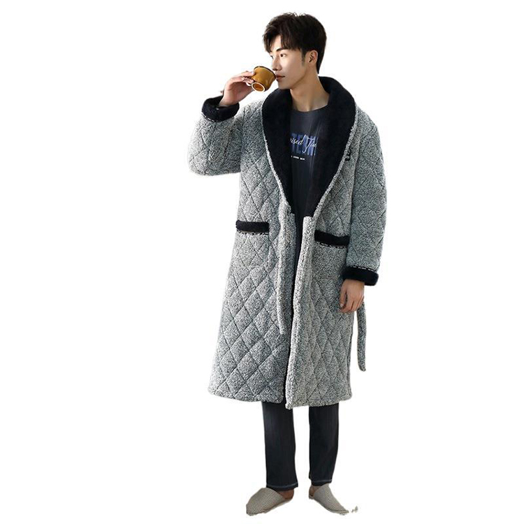 Hot Selling Luxury Home Thick Coral Waistband Knee Length Fleece Polyester Man Bathrobe 