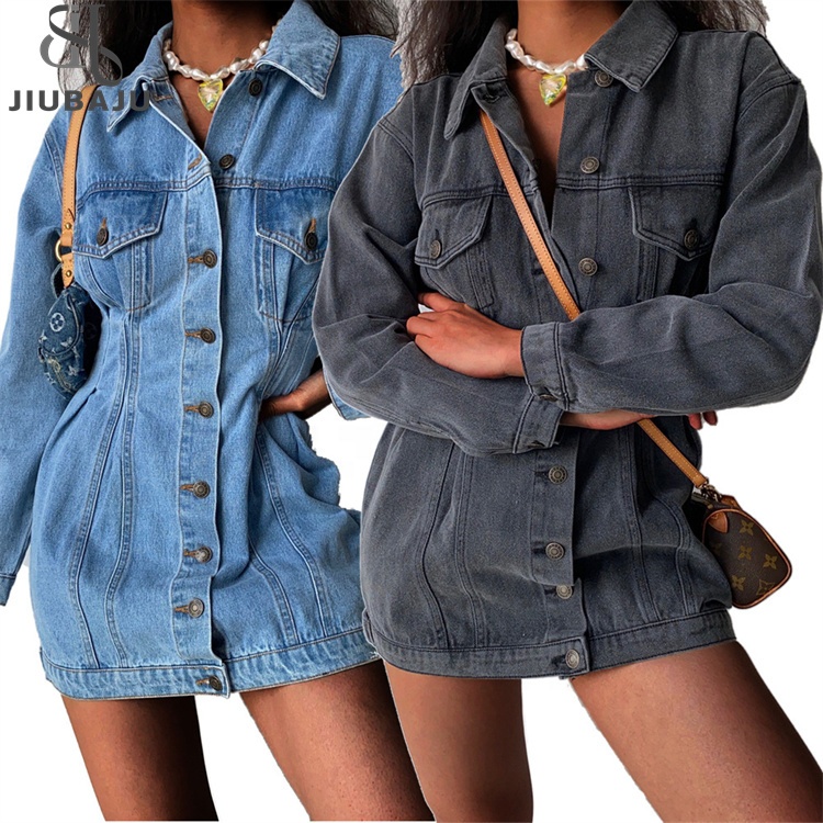 Streetwear Jeans Casual Dress Sexy Women Turn Down Collar Denim Mini Dress 