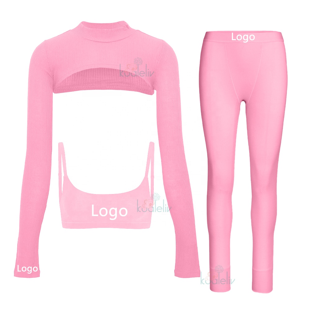 Custom Logo Sweatyrocks Women&#39;s Stretch Cutout Yoga Sports Tee Long Sleeve Crop Top T Shirts Women 3 2 Piece Sets 