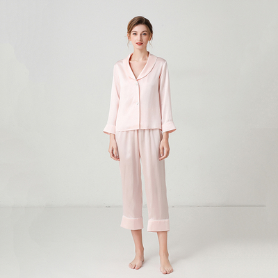 Silk Sleepwear Women&#39;s Pure Silk Clothing Long Sleeve Trouser 2pcs Sets Luxury Fashion Pajamas 