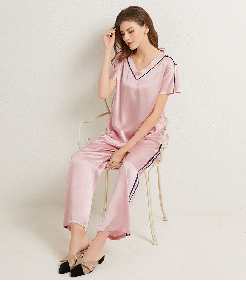 Custom Satin Sleep Wear China 100% Pure Silk Pajamas Set Winter Women Silk Pajamas 