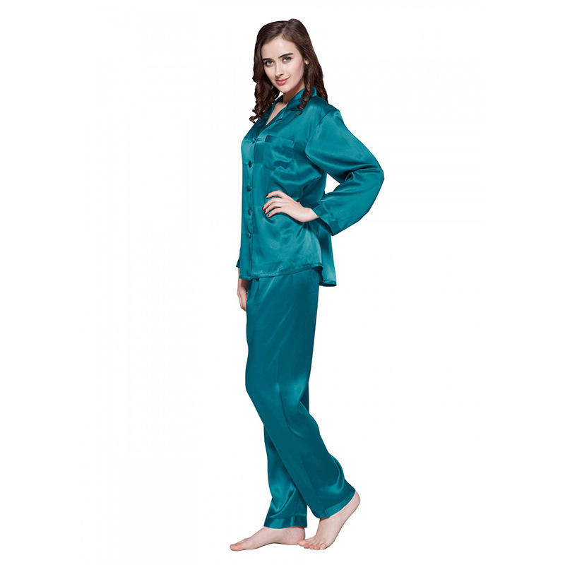 Cheap Wholesale Long Sleeve Pajamas Two Piece Set Premium Homewear Ladies Silk Pajama Set 