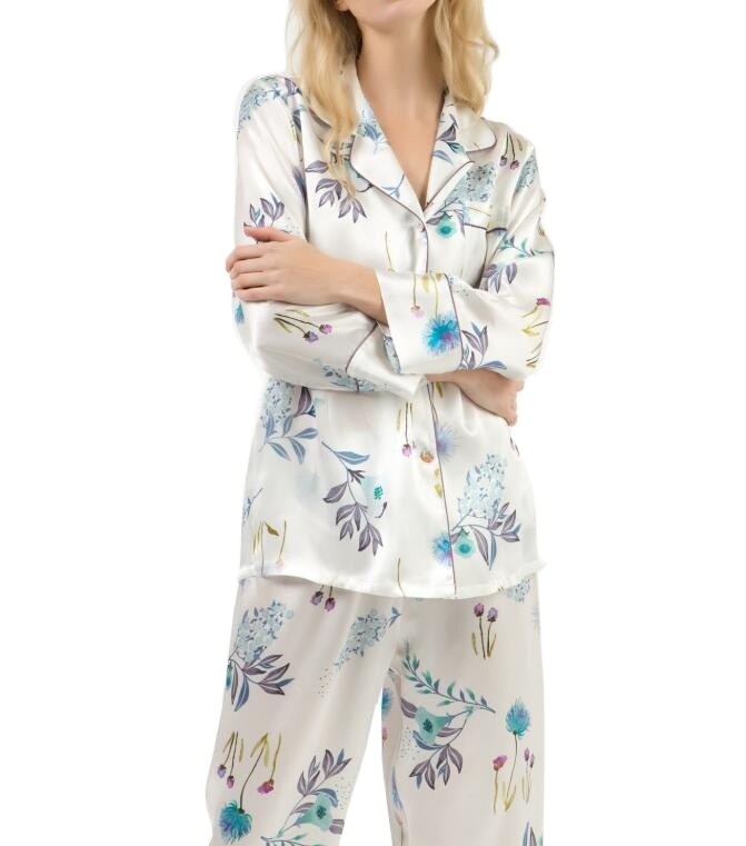 Silk Pajamas Women 100% Mulberry Silk Nightwear 2 Pieces Suit Pajamas 