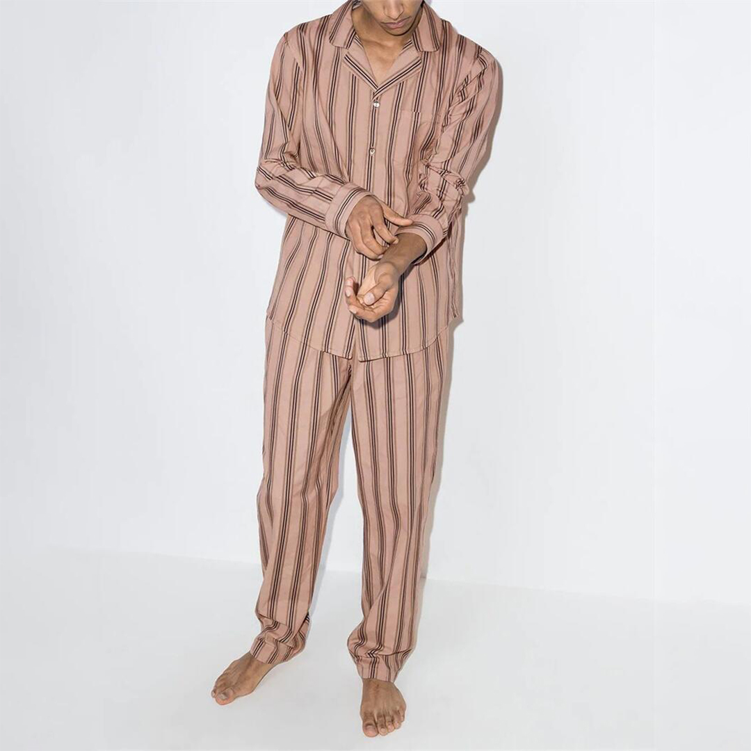 High Quality Buttoned Striped Set Wholesale Custom 2020 Winter Cotton Men&#39;s Sleepwear 