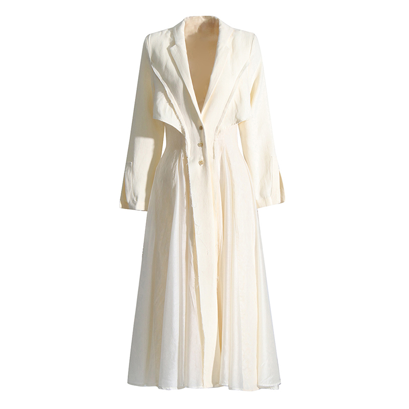 Twotwinstyle Minimalist Dresses For Women V Neck Long Sleeve High Waist Elegant Dress 2022 