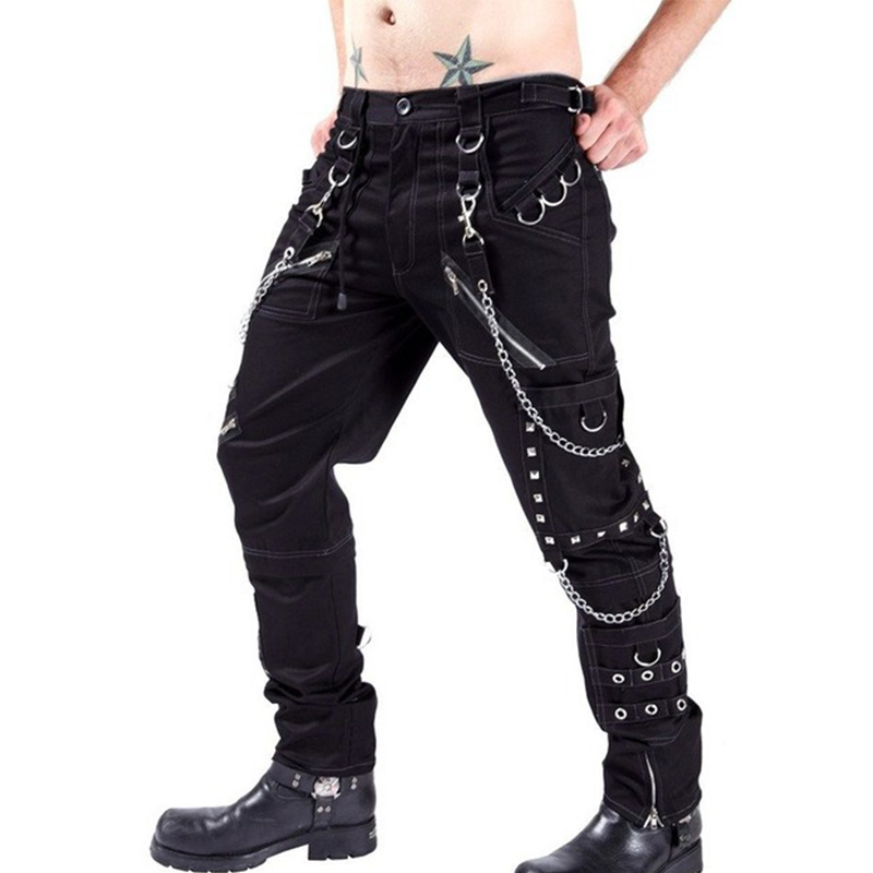 Spring 2021 Trend Gothic Punk Rock Casual Pants Street Hip-hop Style Black Cargo Pants Mens Cool Trousers 