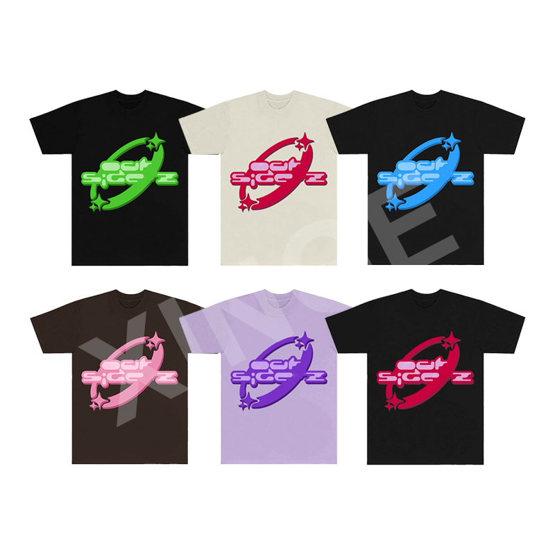 Custom High Quality Oversized Heavyweight T-shirt Plain 300 Gsm Graphic Unisex 100% Cotton Women Men 3d Puff Print T Shirt 