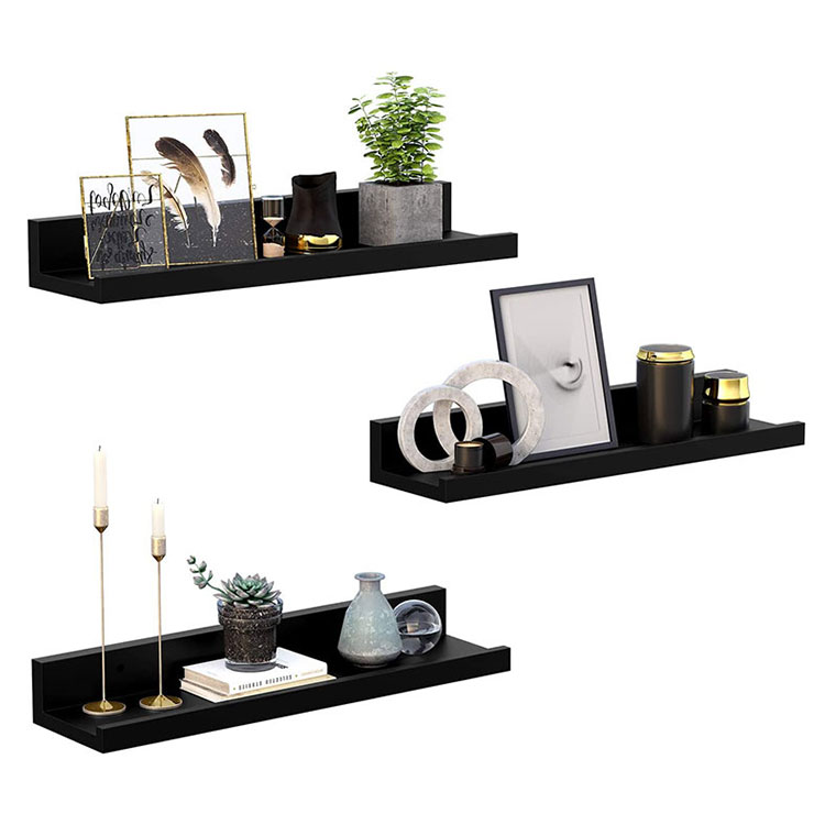 Wooden Wall Shelves Floating Shelf With Black Finish For Home Decor 