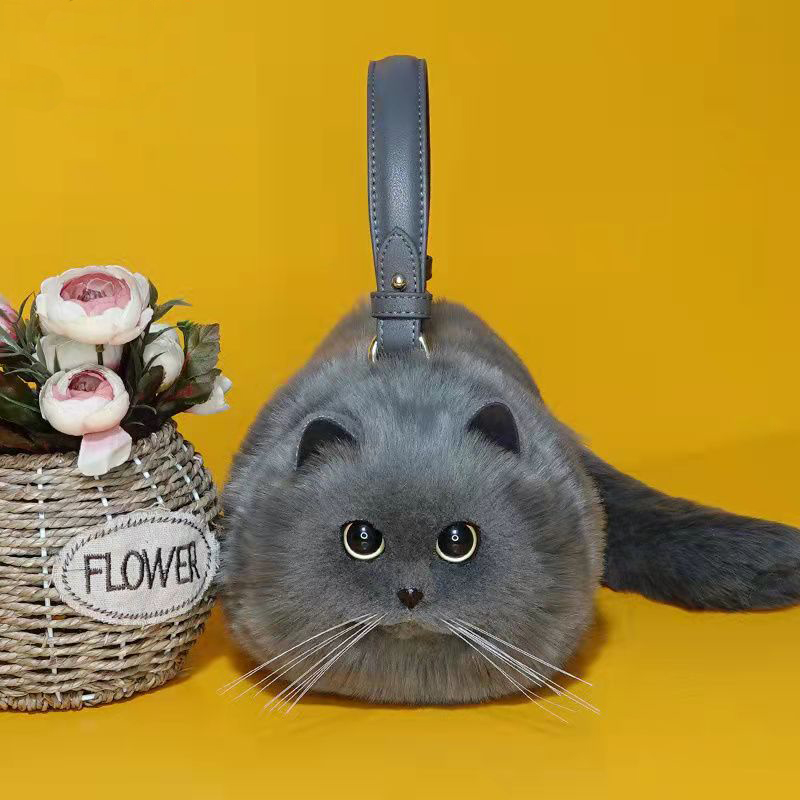 Ins Style Hot Sale Blue Cat Shape Bag Fashion Fur Crossbody Bags High Quality Lovely Women Handbags Ladies 