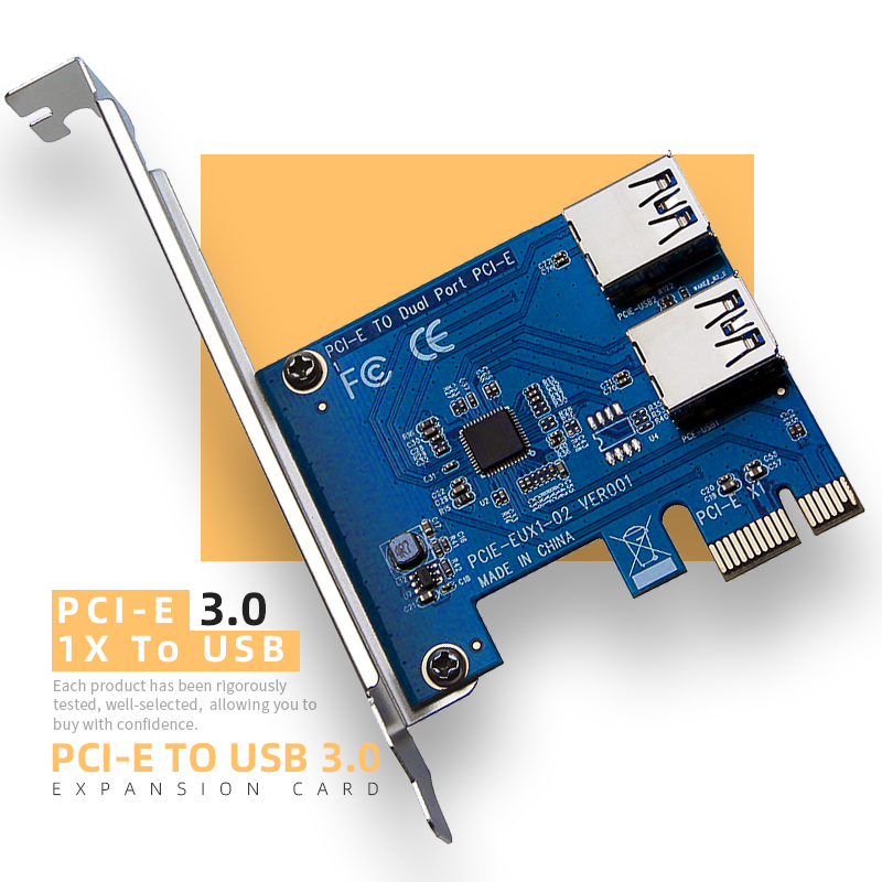 Pcie 1x To 2 Port Usb3.0 Expansion Card Pci-e Usb 3.0 1x To 2 Riser Card Computer Accessories 1x To 16x Usb 3.0 Pci-e Riser Card 