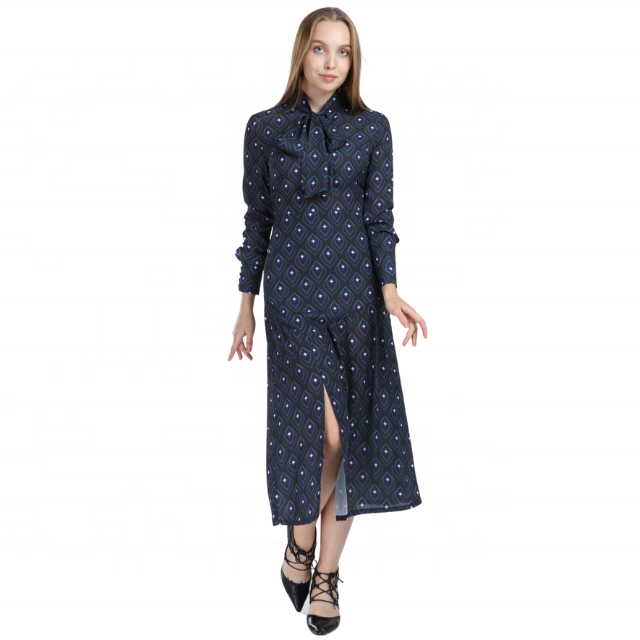 Small Size Women&#39;s Clothing Wholesale Fashion New Style Long Sleeve High Quality For Elegant Office Lady Geometric Printed Dress 
