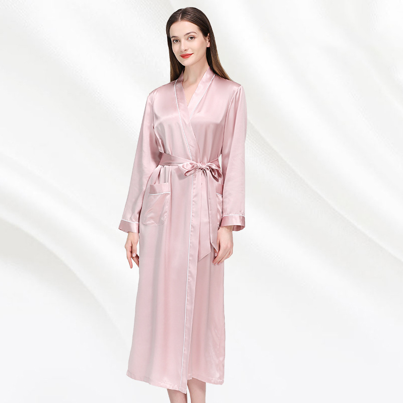 Beta New Custom Silk Robe Pink Long Bridal Robe Nightgown Ladies Sexy Pajamas Bath Robe 100% Silk Pajamas Women's Sleepwear 