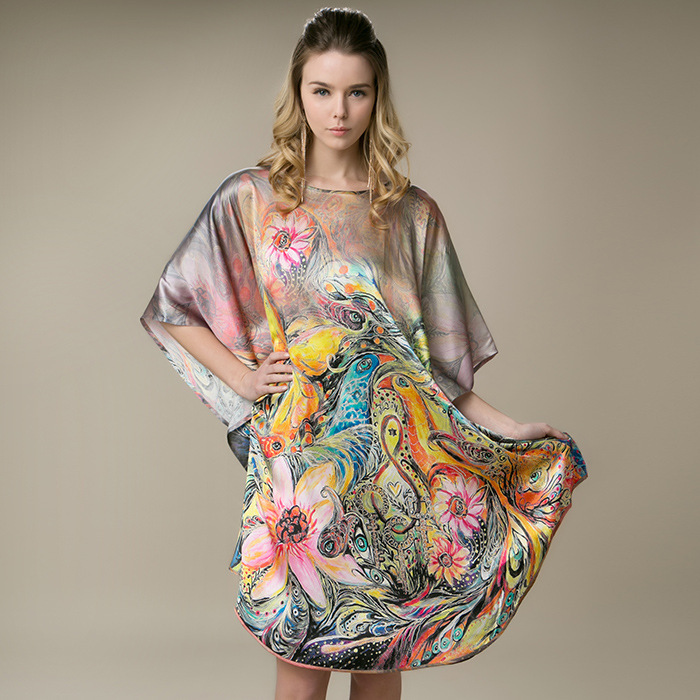 Women's Silk Nightgown Sleepshirts O Neck Short Sleeve Satin Night Dress Loose Comfy Pajama Sleepwear Home Pajamas 