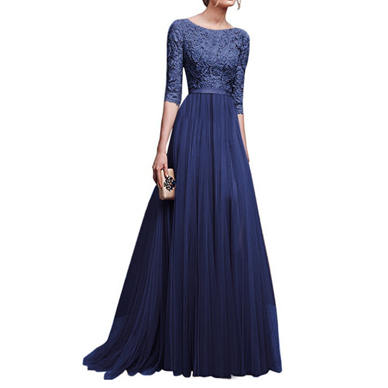 Party Wear Dress Long Sleeve Lace Sexy Hot Elegant Evening Maxi Dress Chiffon Party Prom Wear Dress For Women 