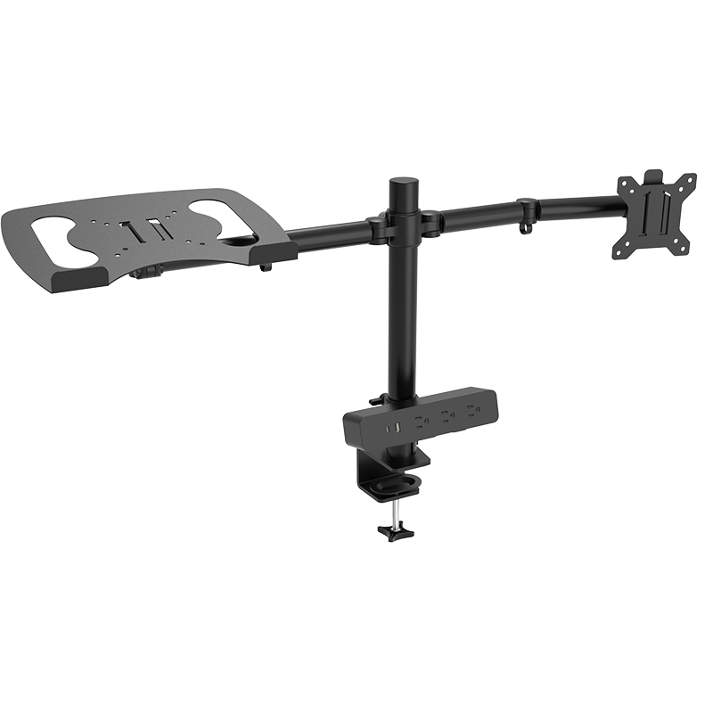 Desktop Adjustable Dual Clamp Stand Computer Monitor Accessories,Monitor Arm With Laptop Tray 