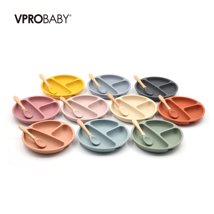 Non Slip Food Grade Silicone Suction Plate Divided For Toddler Bpa Free Kids Baby Suction Silicon Plate 