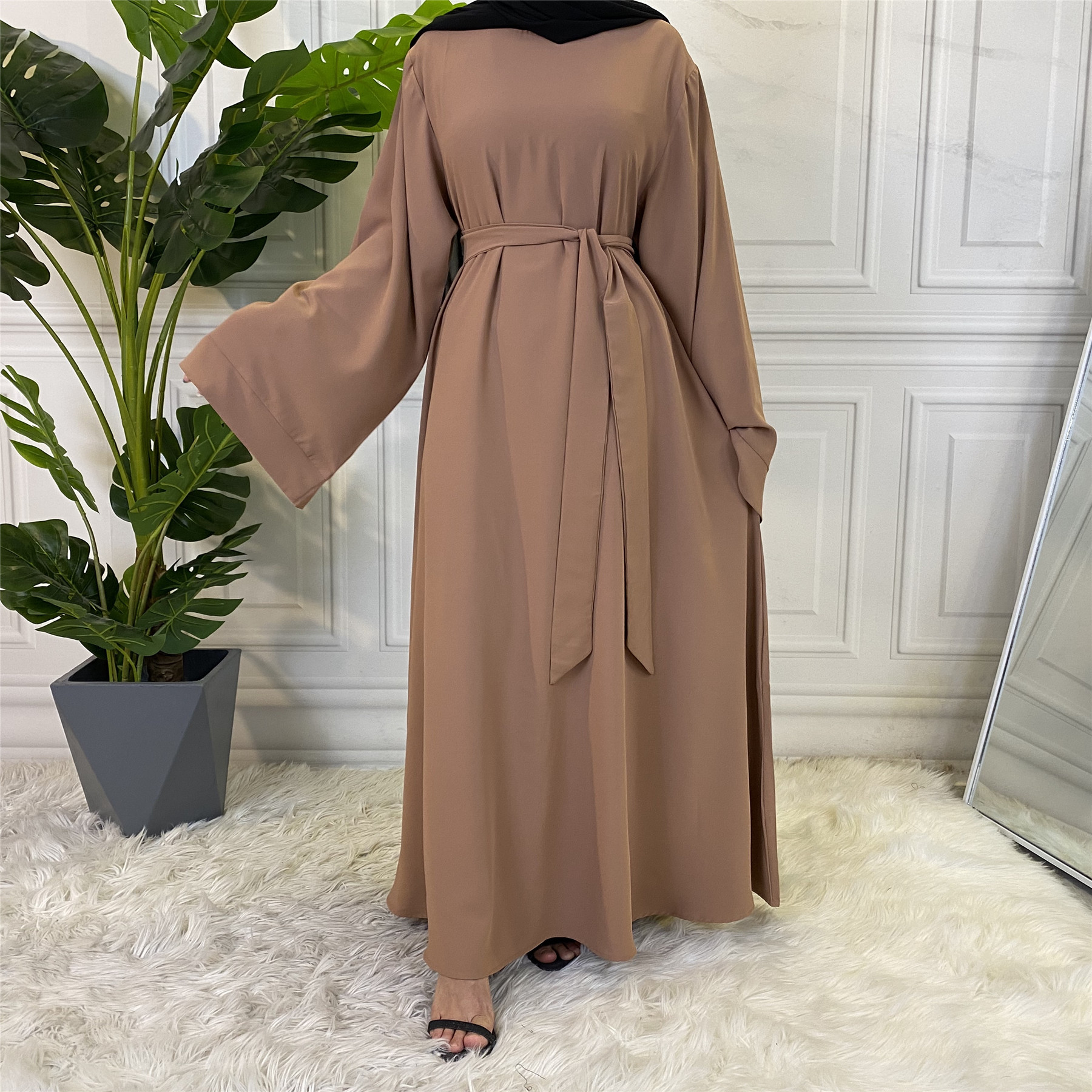 2021 Eid Abaya Dubai Turkey Solid Color Modest Islamic Clothing Abaya Muslim Dresses For Women 