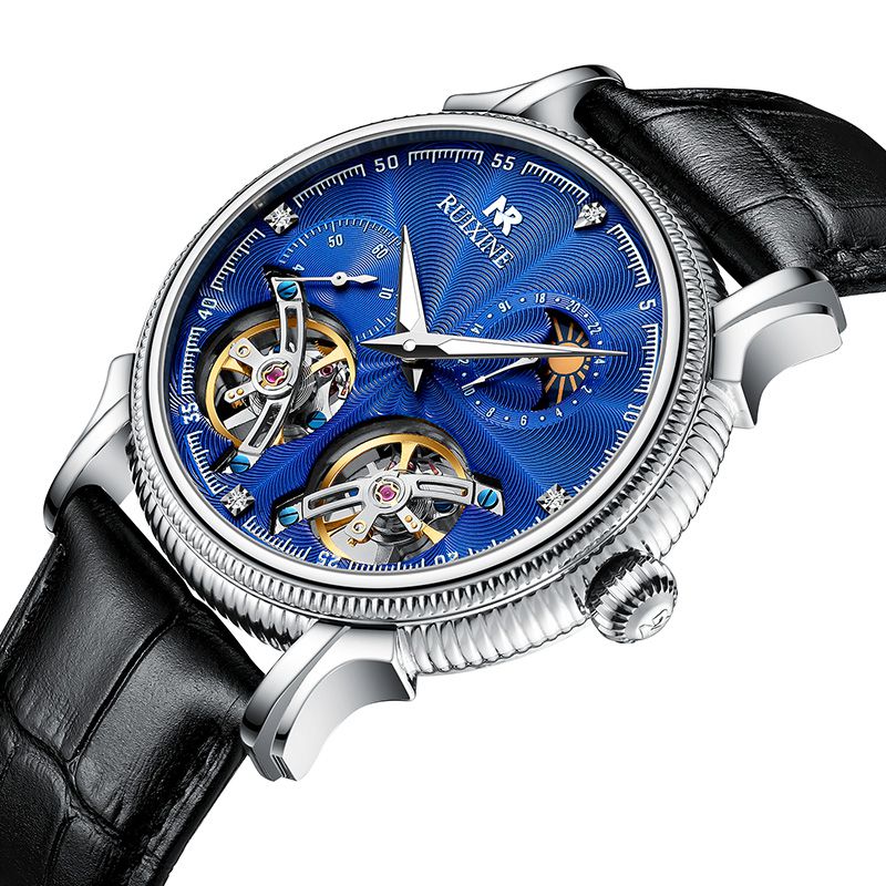 Hot Selling Ruixine R7121 Sapphire Mirror Stainless Steel Case Leather Strap 43mm Men&#39;s Mechanical Watch 