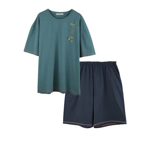 Pajamas Set Male Cotton Short-sleeved Printing Men&#39;s Summer Thin Leisure Loose Clothing Men Pullover O-neck Sleepwear Top 