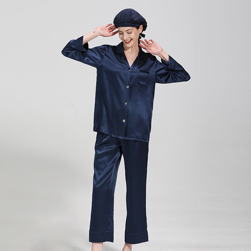 Fashion Women's Mublerry Silk Pajamas Sleepwear Long And Short Button-down Pj Set 
