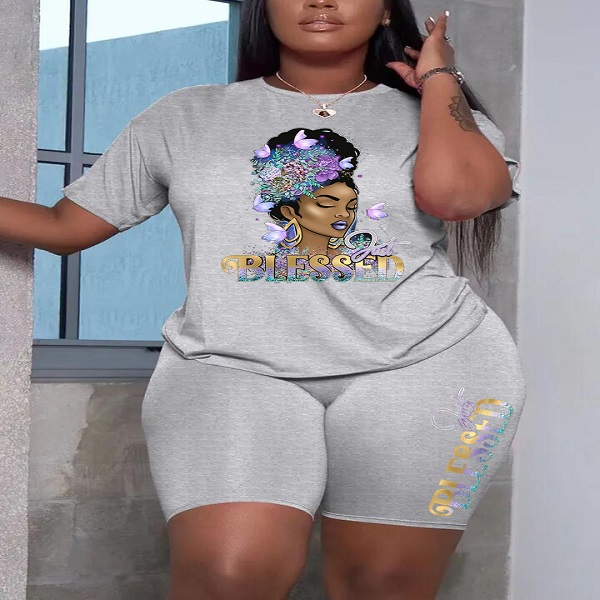 Summer Short Set For Woman Fashion Casual Graphic Print Round Neck T-shirt Two Piece Shorts For Women Set 