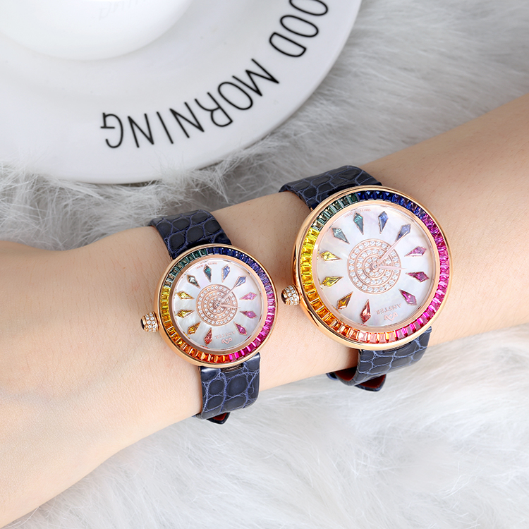 Anster Fashion Luxuries Synthetic Colorful Gemstone Watch Men Womens Diamond Watches 