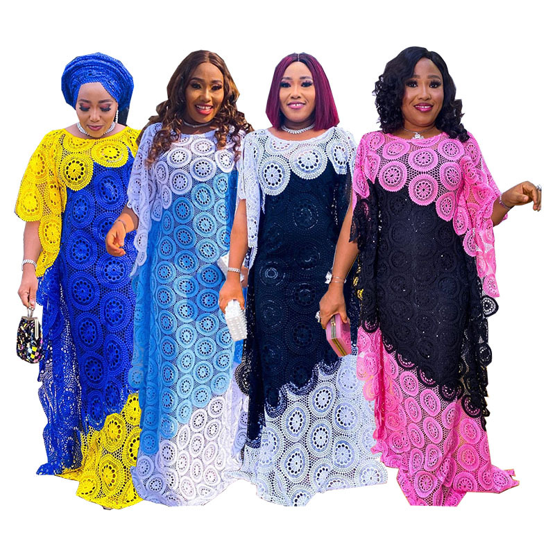 African Dresses For Women Dashiki African Clothing Robe Loose Evening Long Abaya Africa Lace Dresses With Inner 2 Piece Sets 